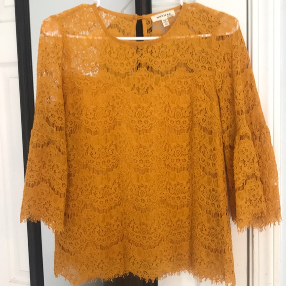 Monteau Tops - Mustard Yellow Lace Blouse